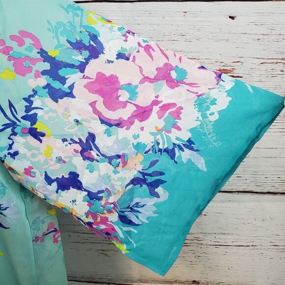 Avenue SS Open Front Chiffon Cardigan Women's 18/20 Teal Floral Lightweight NWT - Picture 6 of 10